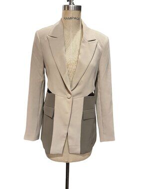 Good American Two Tone Cut Out Blazer Tan Gray Size Small
